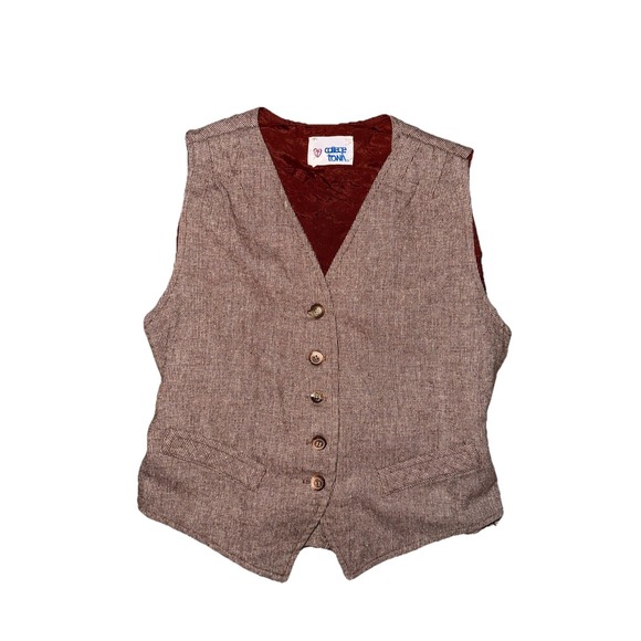 College Town Jackets & Blazers - College Town Tan Tweed Waist Cinch Hippy Vest Women's Size S/M Boho VTG 1970s